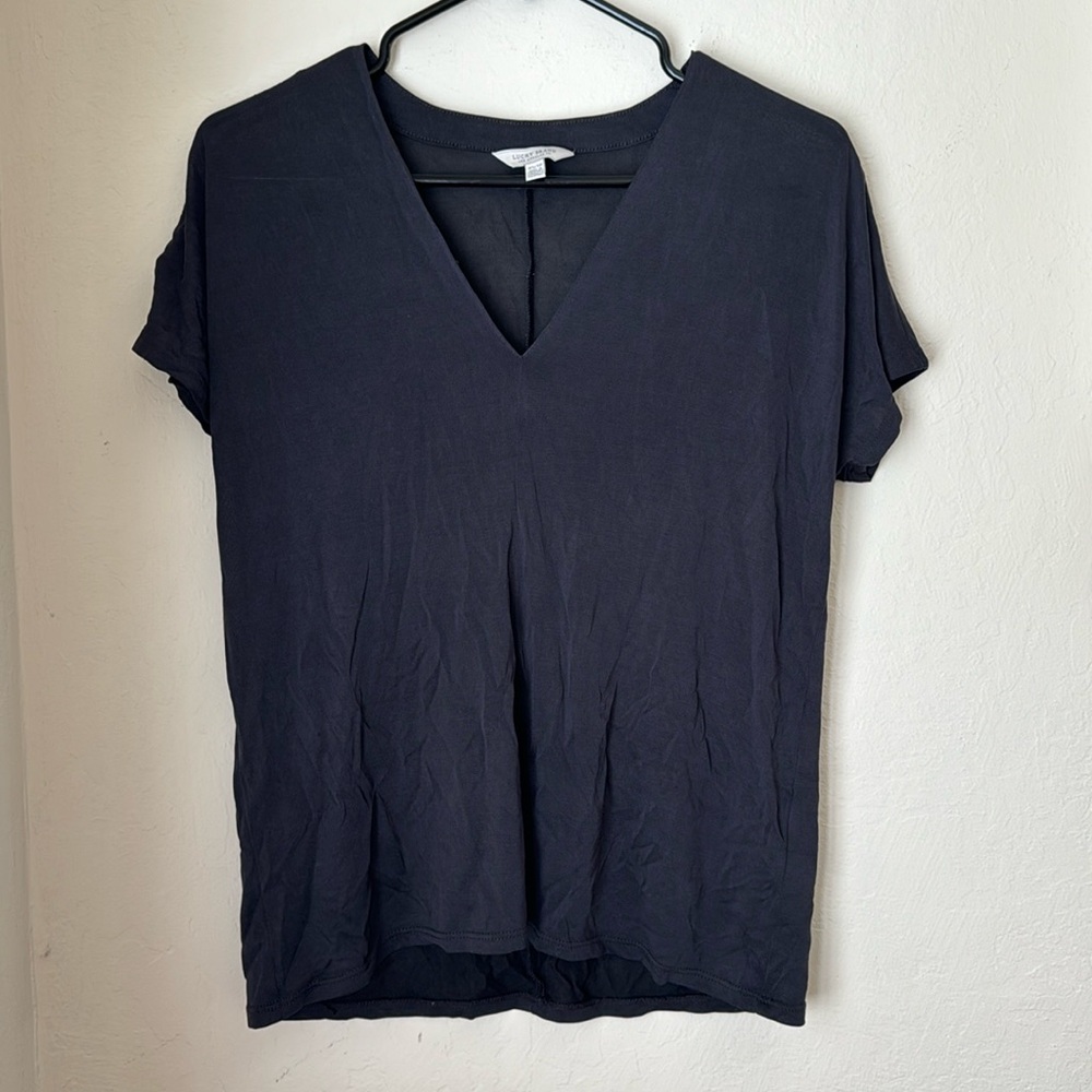 Lucky brand dark grey sheer v neck short sleeve flowy tee XS